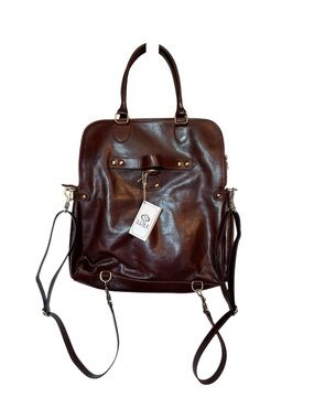 Time Resistance Italian Leather Sleek Brown Leather Convertible Backpack Tote